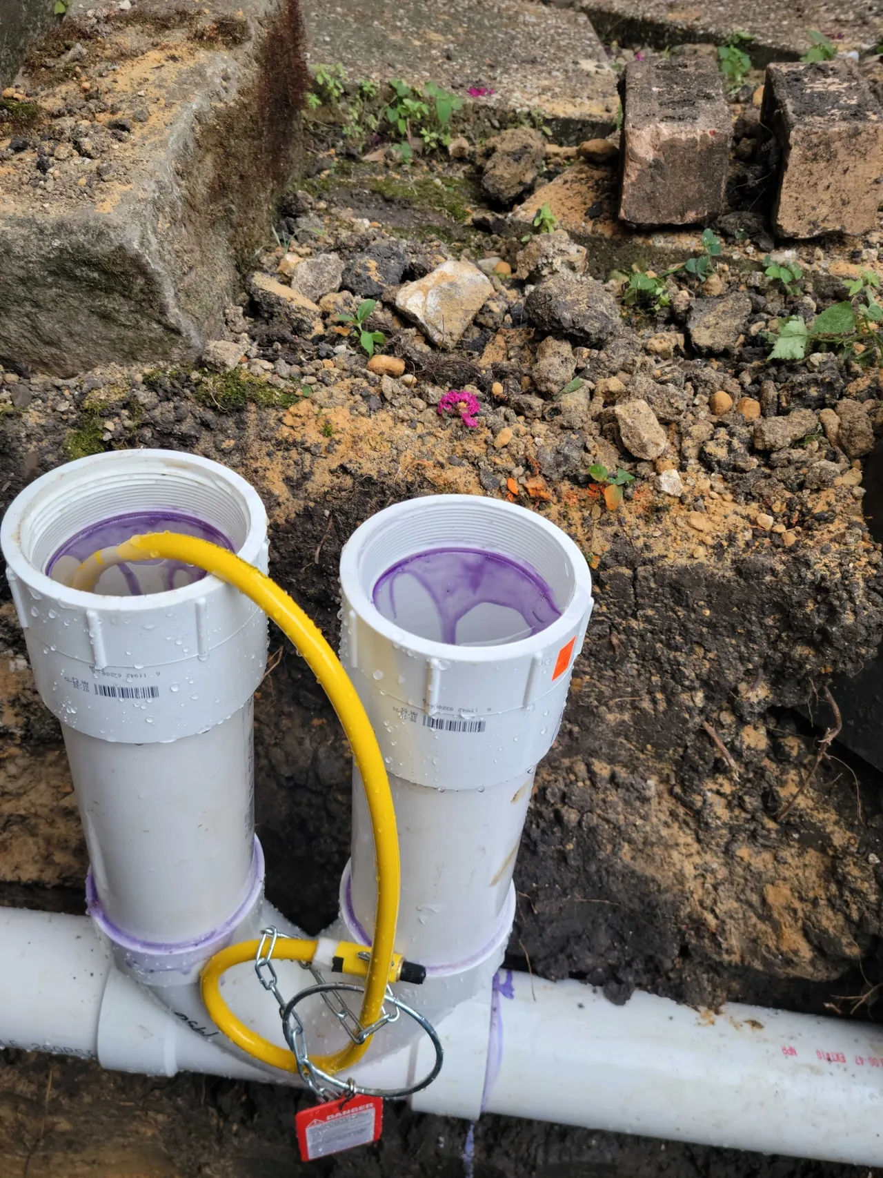 Two cups with a yellow hose connected to them.