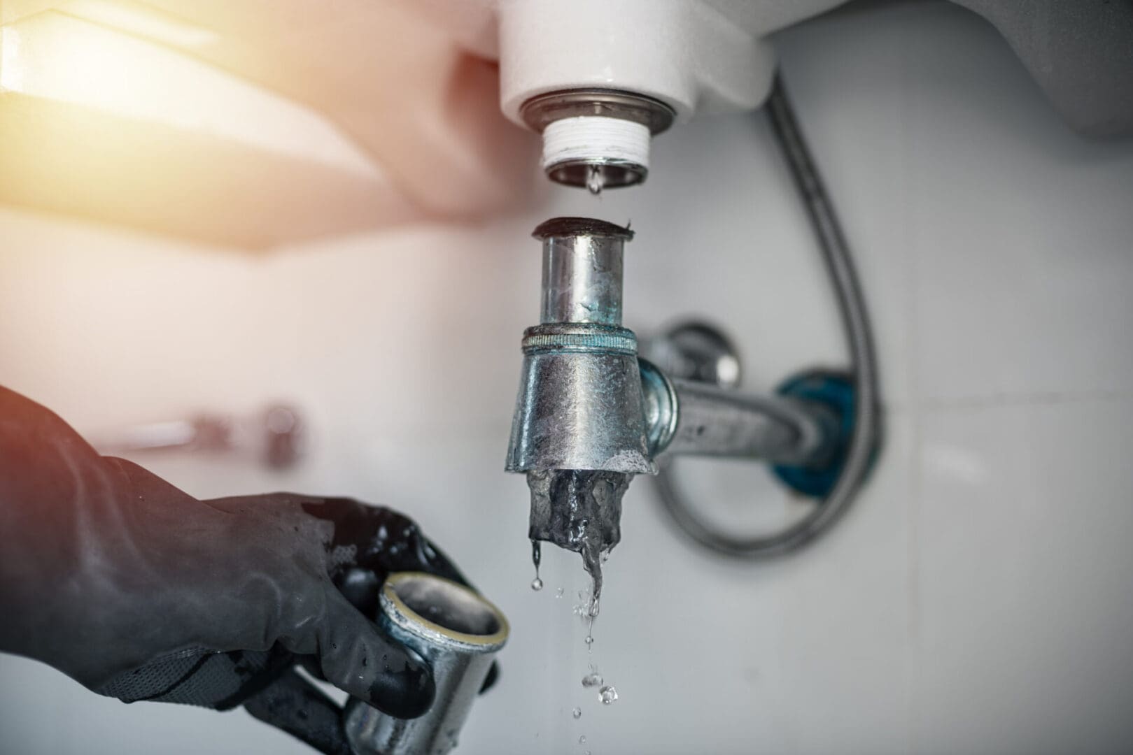 clogged and leaky sink sewer Repairing clogged and leaky washbasin sewer in the bathroom